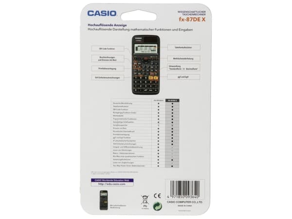 Casio FX-87DE X, Lomme, Vitenskaplig, Batteri/Solcelle, Sort