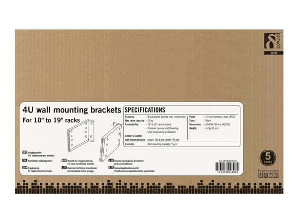 DELTACO 19-DTSR0704 - Rackfästen - väggmontering - svart - 4U - 10"/19"