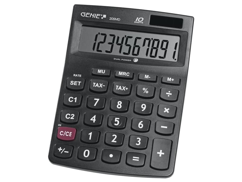 Genie 205 MD, Skrivbord, Grundläggande, 10 siffror, Batteri/solcell, Svart