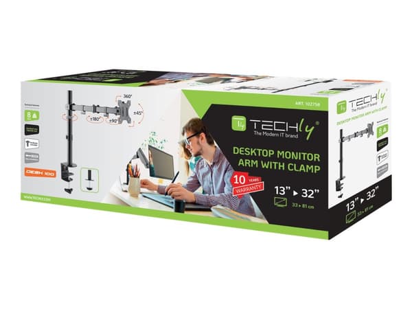 TECHly - Monteringssats - justerbar arm - för Bildskärm - svart - skärmstorlek: 13"-32" - disk-monteringsbar