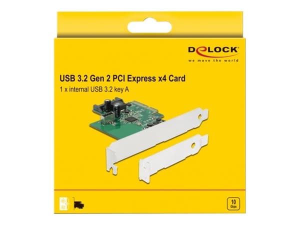 Delock PCI Express Card to 1 x internal USB 3.2 Gen 2 key A 20 pin female - USB-adapter - PCIe 3.0 x4 lav profil - USB 3.2 Gen 2 (internt) x 1