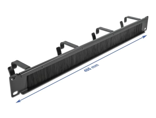 Delock Cable Management Brush Strip with 4 hooks - Styringspanel for rackkabler med børste - svart - 1U - 19"