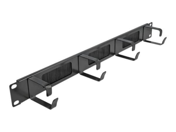 Delock Cable Management Brush Strip with 4 hooks - Styringspanel for rackkabler med børste - svart - 1U - 19"