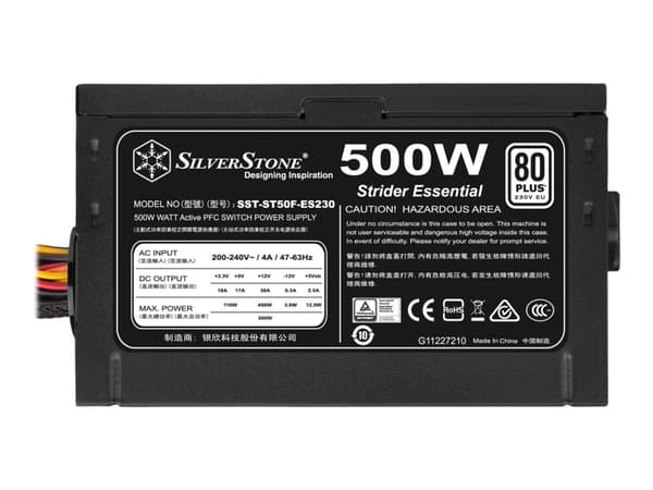 SilverStone Strider Essential Series ST50F-ES230 - V2.0 - strømforsyning (intern) - ATX12V 2.4/ EPS12V - 80 PLUS - AC 200-240 V - 500 watt - aktiv PF