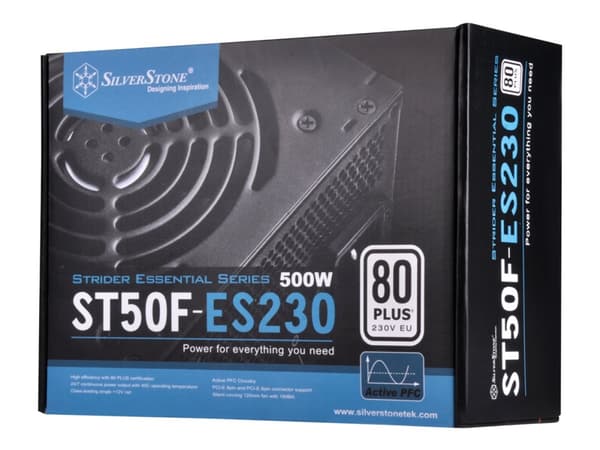 SilverStone Strider Essential Series ST50F-ES230 - V2.0 - strømforsyning (intern) - ATX12V 2.4/ EPS12V - 80 PLUS - AC 200-240 V - 500 watt - aktiv PF