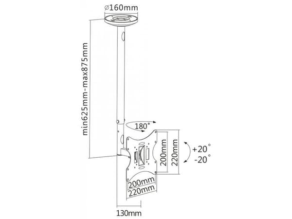 SBOX CPLB-28S, 58,4 cm (23"), 109,2 cm (43"), 30 kg, 200 x 200 mm, -20 - 20°, Sort