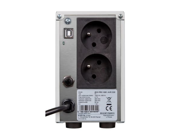 EVER ECO Pro 1200 AVR CDS - UPS - AC 230 V - 780 Watt - 1200 VA - 5 At - USB - utgangskontakter: 2 - hvite