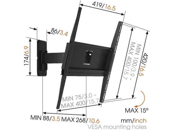 Vogel''s MA3030 – Full-Motion TV Wall Mount, 200 x 100,200 x 200,300 x 300,400 x 200,400 x 400,400 x 300 mm, Sort
