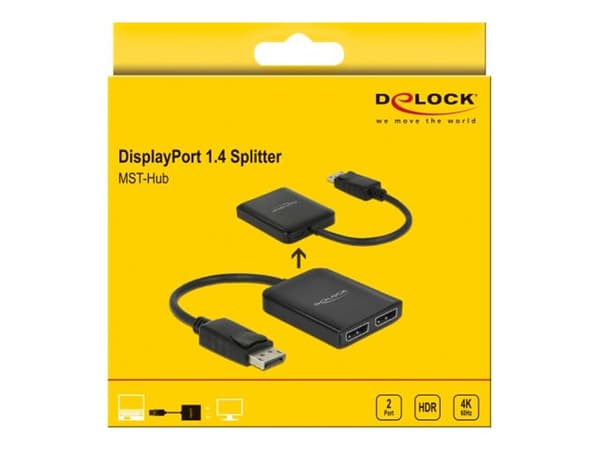 Delock DisplayPort 1.4 Splitter 1 x DisplayPort to 2 x DisplayPort MST - Video/lyd-splitter - 2 x DisplayPort - stasjonær