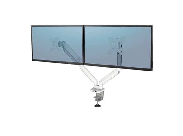Fellowes Platinum Series - Monteringssett - justerbare dobbeltarmer - for 2 skjermer - aluminium - hvit - skjermstørrelse: inntil 27" - skrivebordsmo
