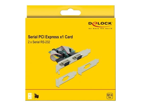 Delock PCI Express Card to 2 x Serial RS-232 - Seriell adapter - PCIe 1.1 låg profil - RS-232 x 2 - grön