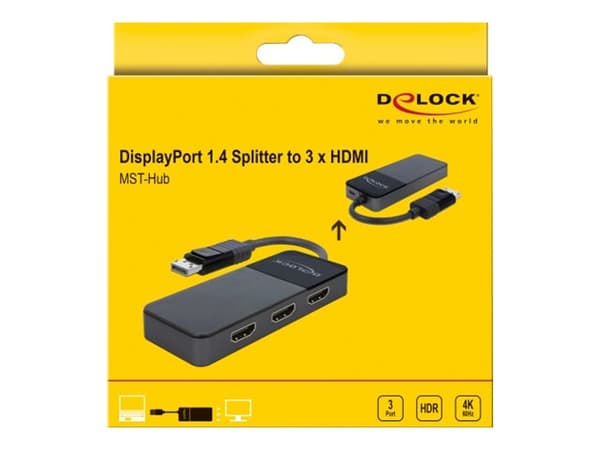 Delock DisplayPort 1.4 Splitter 1 x DisplayPort to 3 x HDMI MST - Video/lyd-splitter - 3 x HDMI - stasjonær