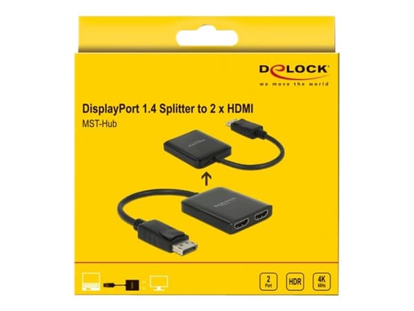 Delock DisplayPort 1.4 Splitter 1 x DisplayPort to 2 x HDMI MST - Video/lyd-splitter - 2 x HDMI - stasjonær