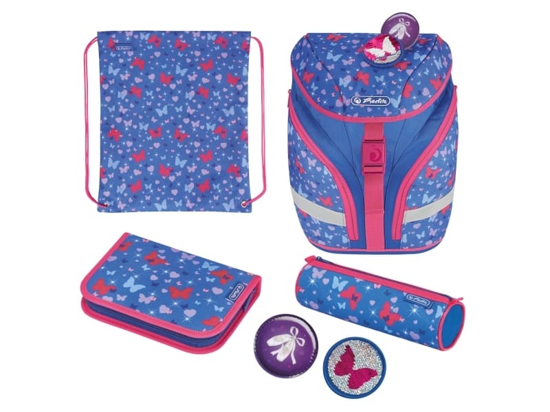 Herlitz SoftLight Plus Butterfly, Pencil case, Pencil pouch, Skolväska, Sport bag, Flicka, Grundskola, Ryggsäck, 16 l, Sidoficka