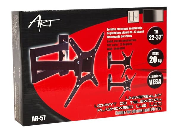 ART AR-57 - Konsol - justerbar arm - för LCD-TV - metall - pulverlackerad svart - skärmstorlek: 17"-32" - väggmonterbar Svart