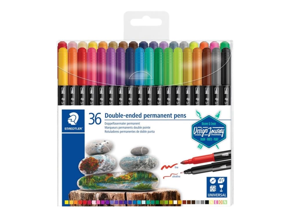 STAEDTLER Design Journey 3187 - Märkpenna med dubbel spets - permanent - sorterade neonfärger - 3 mm / 0.5 mm - fin / ultrafin (paket om 36)
