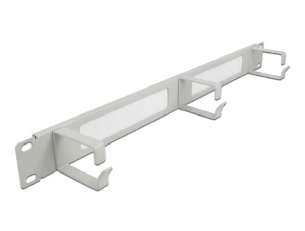 Delock Cable Management Brush Strip with 3 hooks - Styringspanel for rackkabler med børste - grå - 1U - 19"