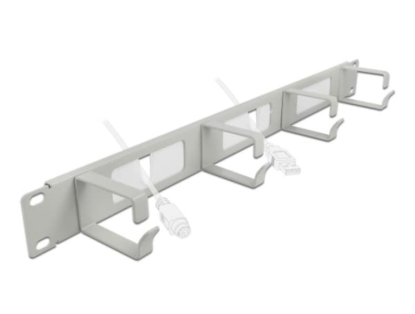 Delock Cable Management Brush Strip with 4 hooks - Styringspanel for rackkabler med børste - grå - 1U - 19"
