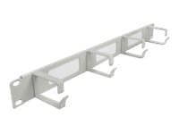 Delock Cable Management Brush Strip with 4 hooks - Styringspanel for rackkabler med børste - grå - 1U - 19"