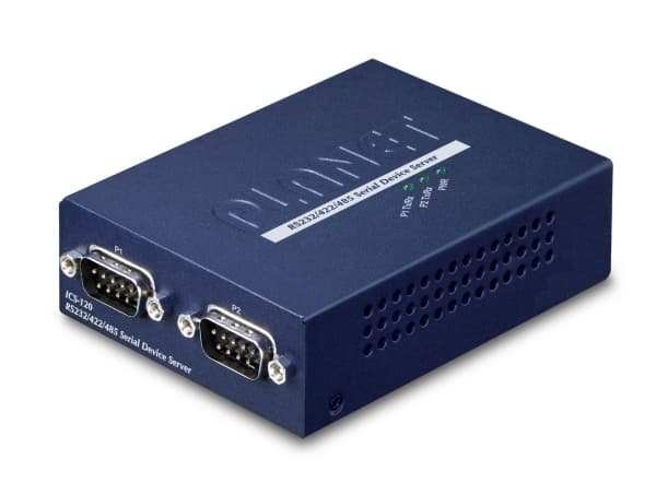 PLANET 2-Port RS232/422/485 Serial, 10/100Base-T(X), 5,5 mA, 189 g, 97 x 70 x 26 mm, -10 - 60 °C, -10 - 70 °C Blå