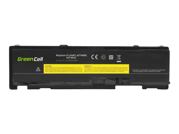 Green Cell - Batteri til bærbar PC (tilsvarer: Lenovo 42T4832) - litiumion - 3-cellers - 3600 mAh - svart - for Lenovo ThinkPad T400s; T410s; T410si