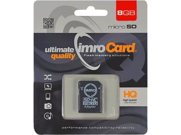 IMRO MicroSDHC/8G, 8 GB, MicroSDHC, Klasse 10, UHS-I, Class 1 (U1), Svart