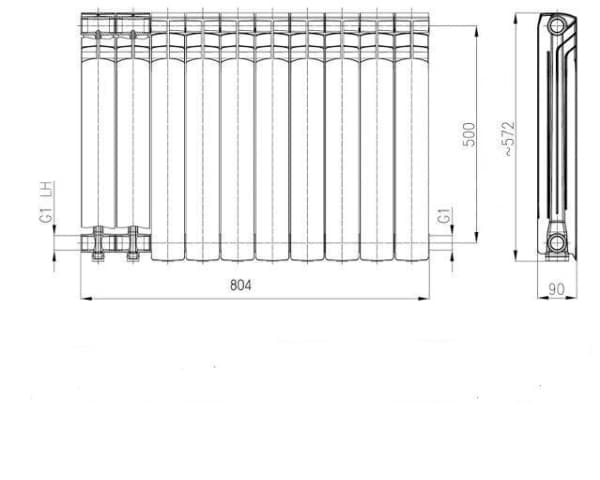 KFA seksjonsradiator G 500 F aluminium 10 finner (789-100-44)