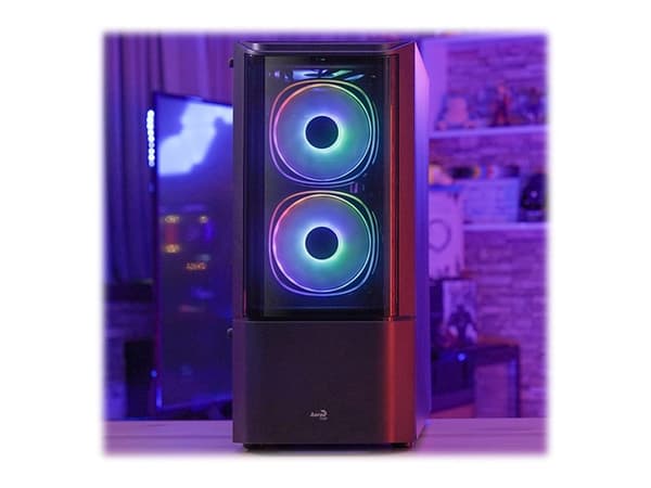 AeroCool Quantum - Mid tower - ATX - sidepanel med vindu (herdet glass) - ingen strømforsyning (ATX) - svart - USB/lyd