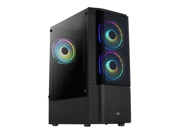 AeroCool Quantum - Mid tower - ATX - sidepanel med vindu (herdet glass) - ingen strømforsyning (ATX) - svart - USB/lyd