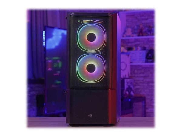 AeroCool Quantum Mesh - Mid tower - ATX - genomskinlig sidopanel (härdat glas) - ingen strömförsörjning (ATX) - svart - USB/ljud