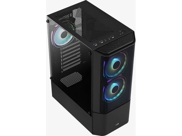 AeroCool Quantum - Mid tower - ATX - genomskinlig sidopanel (härdat glas) - ingen strömförsörjning (ATX) - svart - USB/ljud