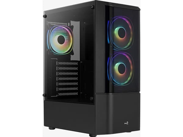 AeroCool Quantum - Mid tower - ATX - genomskinlig sidopanel (härdat glas) - ingen strömförsörjning (ATX) - svart - USB/ljud