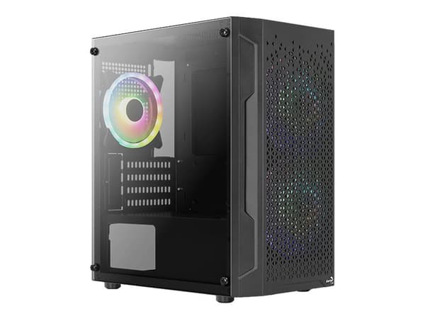 AeroCool Trinity Mini-G-BK-V2 - MT - micro-ATX - sidepanel med vindue (hærdet glass) - ingen strømforsyning (ATX) - sort - USB/Lyd