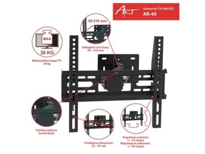 ART AR-49 - Brakett - for flatpanel - metall - svart - skjermstørrelse: 23"-47" - veggmonterbar
