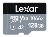 Lexar Professional SILVER series - Flashminnekort (microSDXC til SD-adapter inkludert) - 128 GB - A2 / Video Class V30 / UHS-I U3 / Class10 - 1066x -
