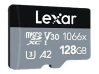 Lexar Professional SILVER series - Flashminnekort (microSDXC til SD-adapter inkludert) - 128 GB - A2 / Video Class V30 / UHS-I U3 / Class10 - 1066x -