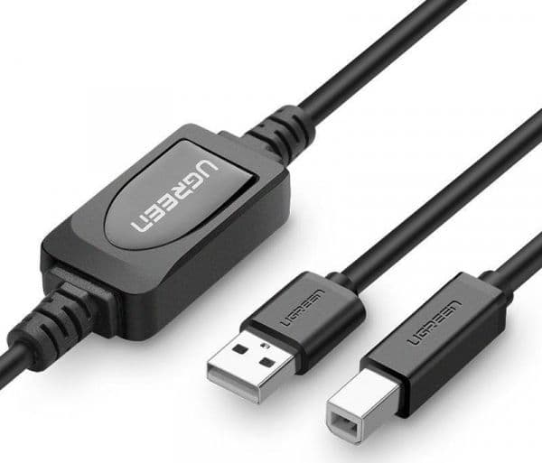 Ugreen Active USB 2.0 A-B kaapeli UGREEN US122 tulostimelle, 15m (musta)
