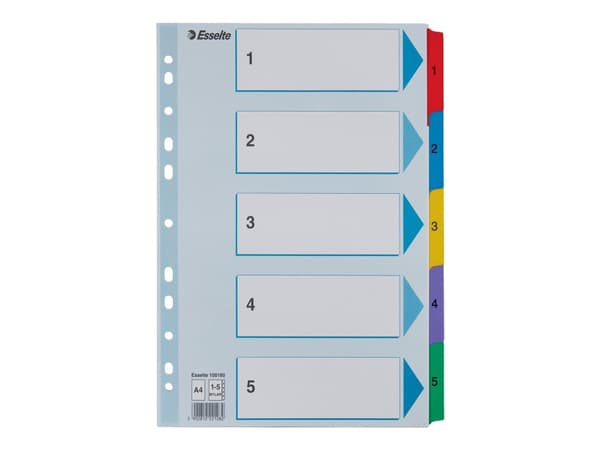 Esselte - Inndeler - 5 deler - fortrykt: 1-5 - for A4 - med fliker - hvit