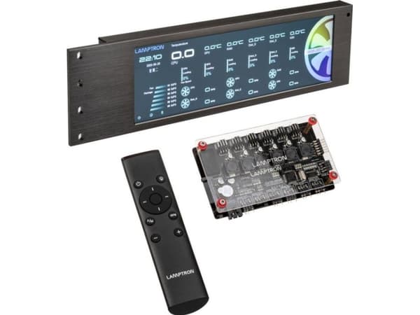 Lamptron CU135 viftekontroller + RGB-kontroller med display, ARGB - svart