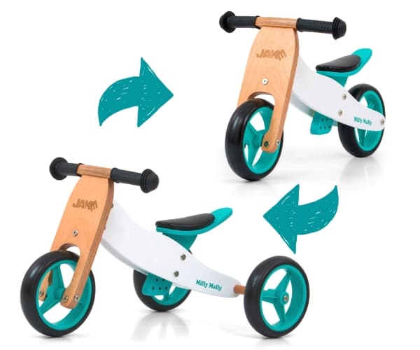 Milly Mally Jake Classic Mint 2in1, 1,5 År, 3 hjul, Trä, Mintfärgad, Vit, Trä