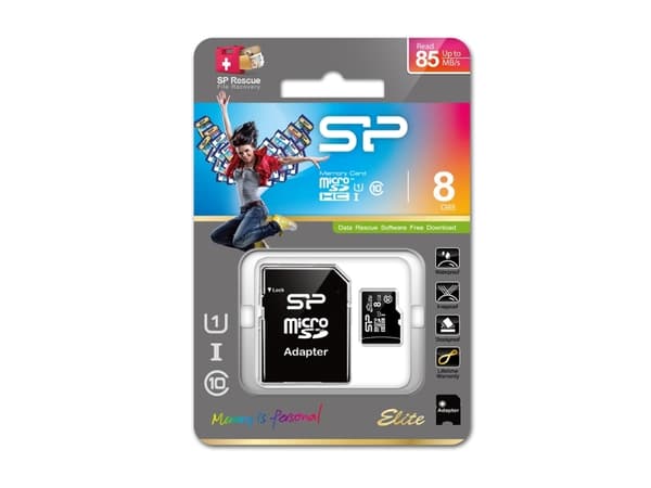 SILICON POWER Elite - Flashminnekort (microSDHC til SD-adapter inkludert) - 8 GB - Class 10 - microSDHC UHS-I