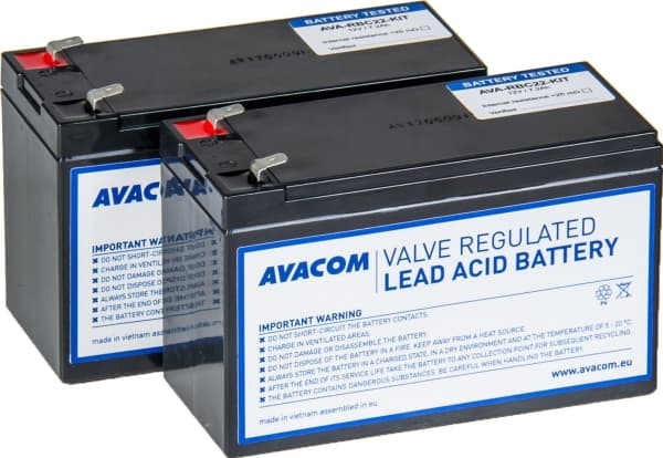AVACOM AVA-RBC22-KIT, Forseglet blysyre (VRLA), 2 stykker, Sort, Vietnam, APC RBC22, 4,8 kg