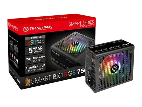Thermaltake SMART BX1 RGB SP-750AH2NKB-2 - Strømforsyning (intern) - ATX12V 2.4/ EPS12V 2.92 - 80 PLUS Bronze - AC 230 V - 750 watt - aktiv PFC - Eur