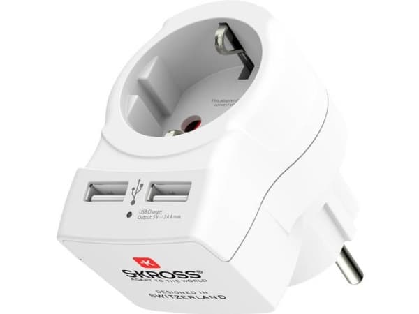 Skross 1500282 mellomkontakt med USB hvit (1500282)