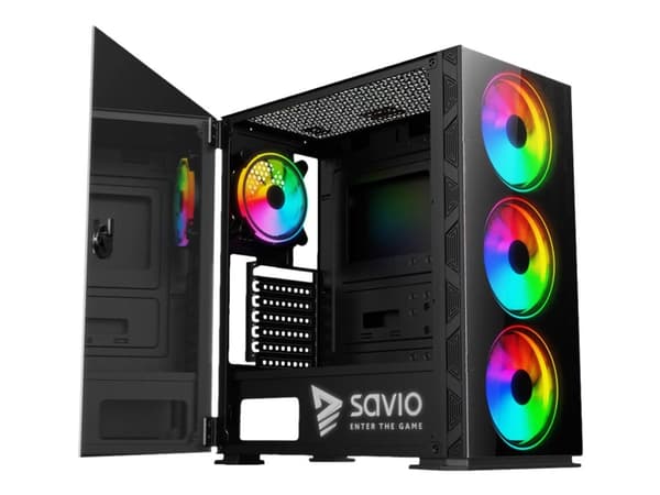 SAVIO Prime X1 ARGB - Mid tower - udvidet ATX - sidepanel med vindue (hærdet glas) - ingen strømforsyning - USB/Lyd