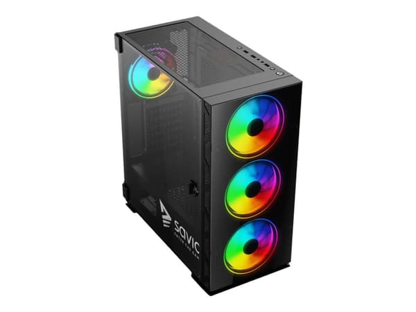 SAVIO Prime X1 ARGB - Mid tower - udvidet ATX - sidepanel med vindue (hærdet glas) - ingen strømforsyning - USB/Lyd