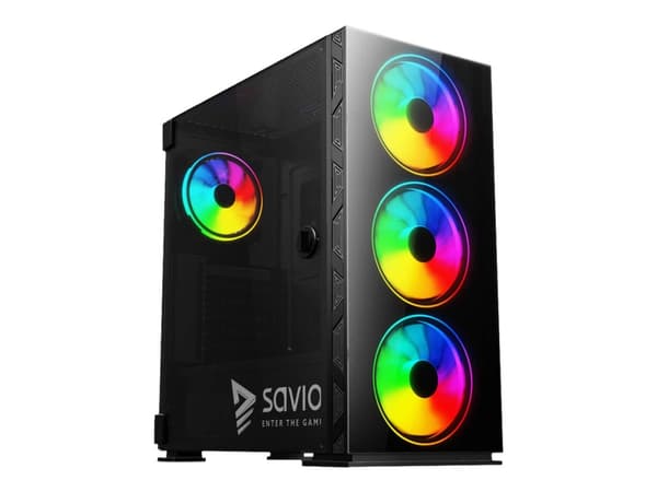 SAVIO Prime X1 ARGB - Mid tower - udvidet ATX - sidepanel med vindue (hærdet glas) - ingen strømforsyning - USB/Lyd