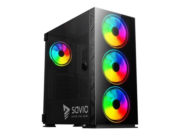 SAVIO Prime X1 ARGB - Mid tower - udvidet ATX - sidepanel med vindue (hærdet glas) - ingen strømforsyning - USB/Lyd