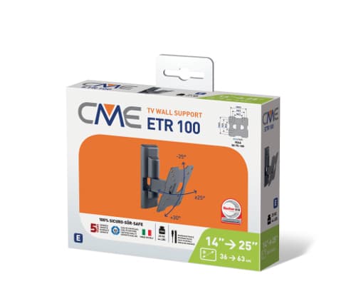 Meliconi CME ETR100, 63,5 cm (25"), 50 x 50 mm, 100 x 100 mm, -25 - 30°, Terästä, Musta