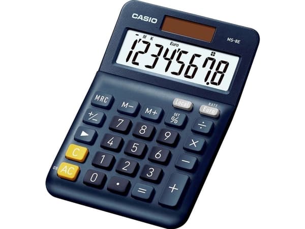 Casio MS-8E, Skrivbord, Display, 10 siffror, Batteri, Svart, Grå, Orange